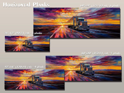 Truck on Highway Print On Natural Wood - Logistics Wall Art