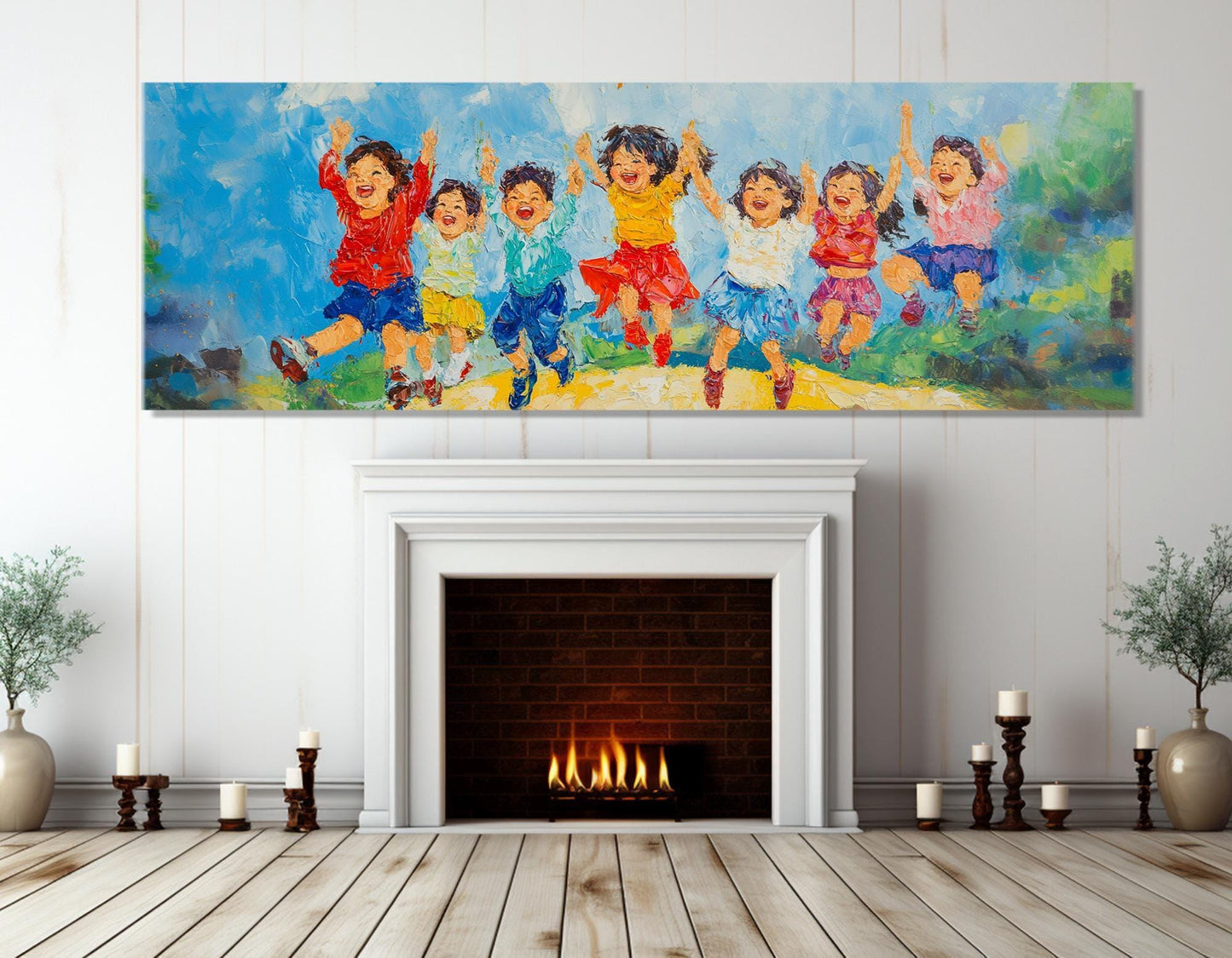 Kids Canvas Wall Art – Joyful Colorful Kids Painting, Framed Canvas Print Ready to Hang