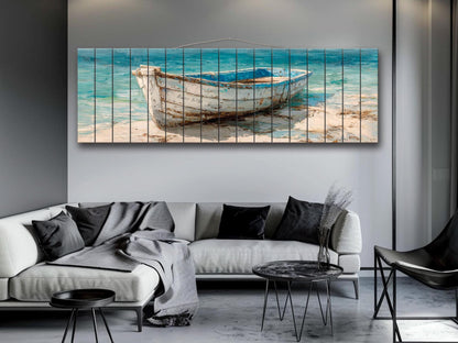 Rowboat Print Wood - Coastal Wall Art | Rustic Seaside Decor On Light Wood