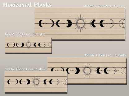 Moon Phases Print on Wood, Minimalist Lunar Cycle Painting, Rustic Wall Decor, Boho Wall Art