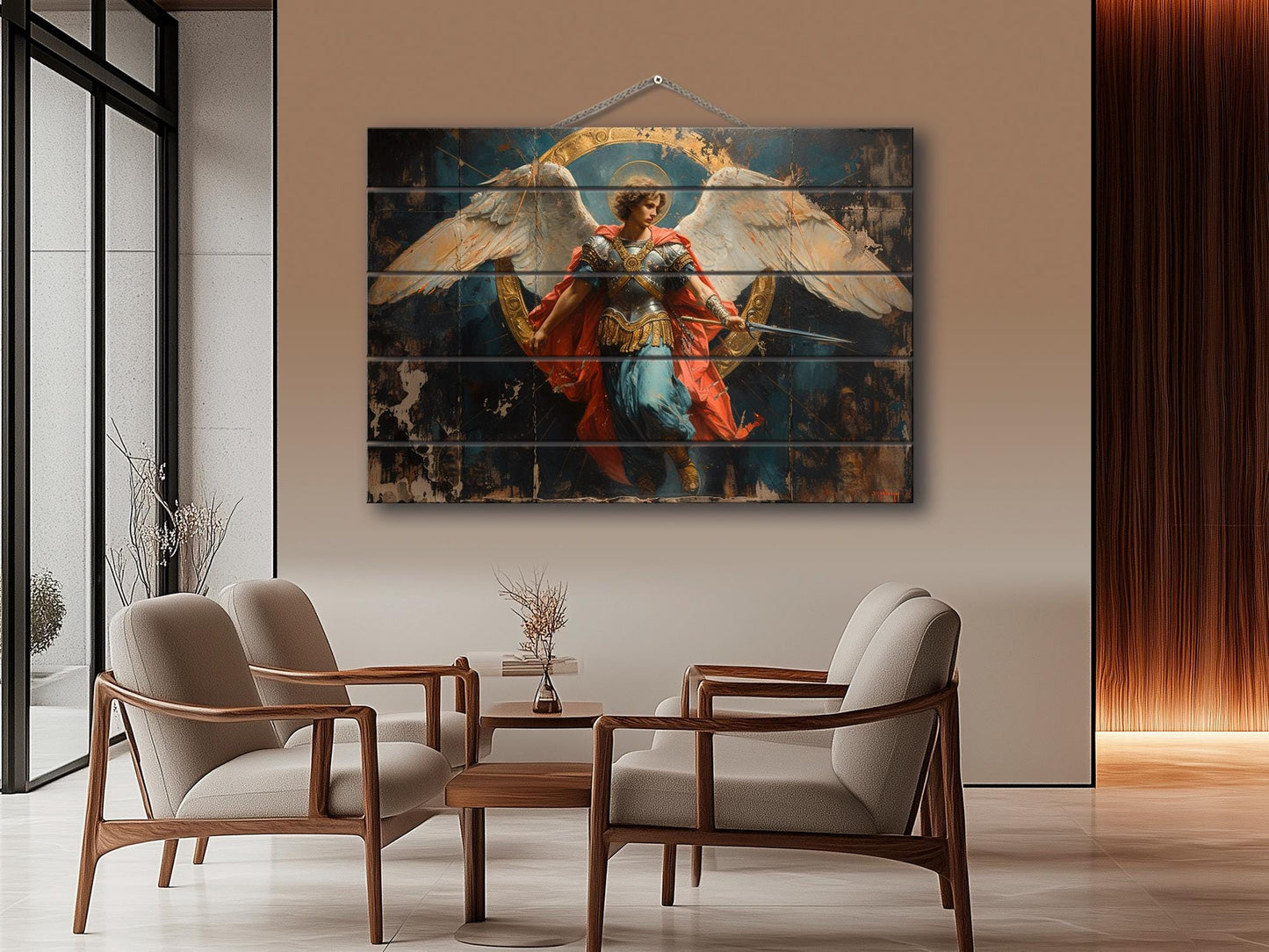 Saint Michael Wood Art - Rustic Wood Wall Decor | Catholic Home Decor, Ready to Hang