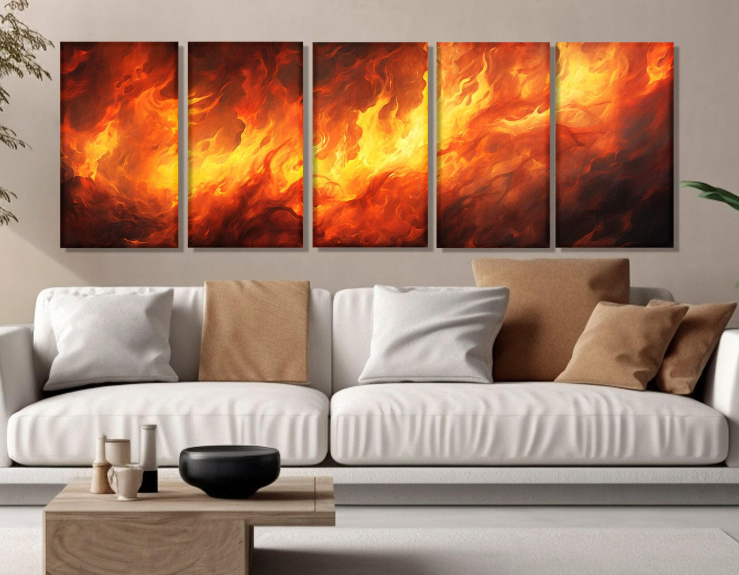 Large Fire Canvas Print, Panoramic Wall Art, Livingroom Decor, Firefighter Gift, Abstract Fire Painting, Framed and Ready to Hang