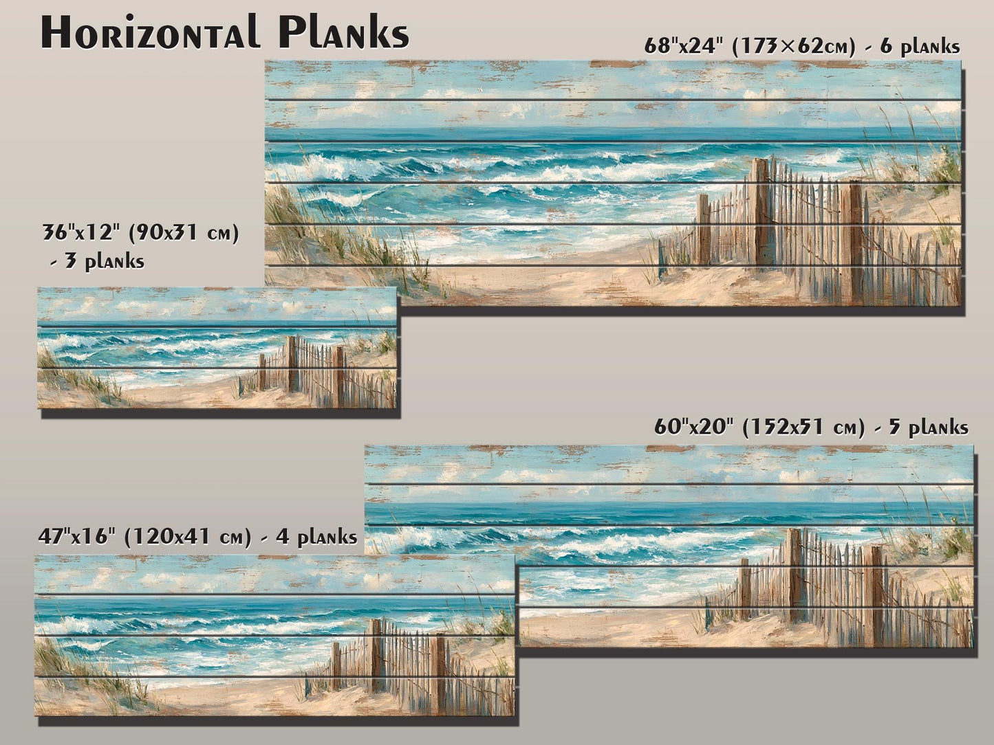 Wood Wall Art – Scenic Beach Wall Decor with Driftwood Fence & Sandy Dunes Print