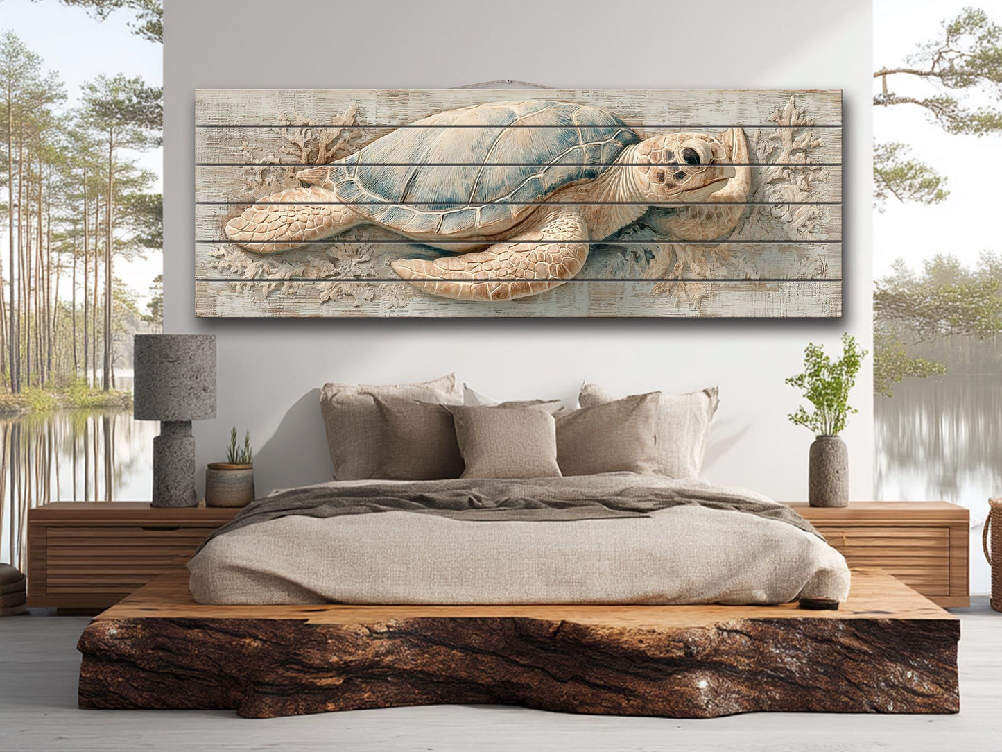 Sea Turtle Wall Art | Rustic Wood Art - Coastal Turtle Artwork on Wood Print