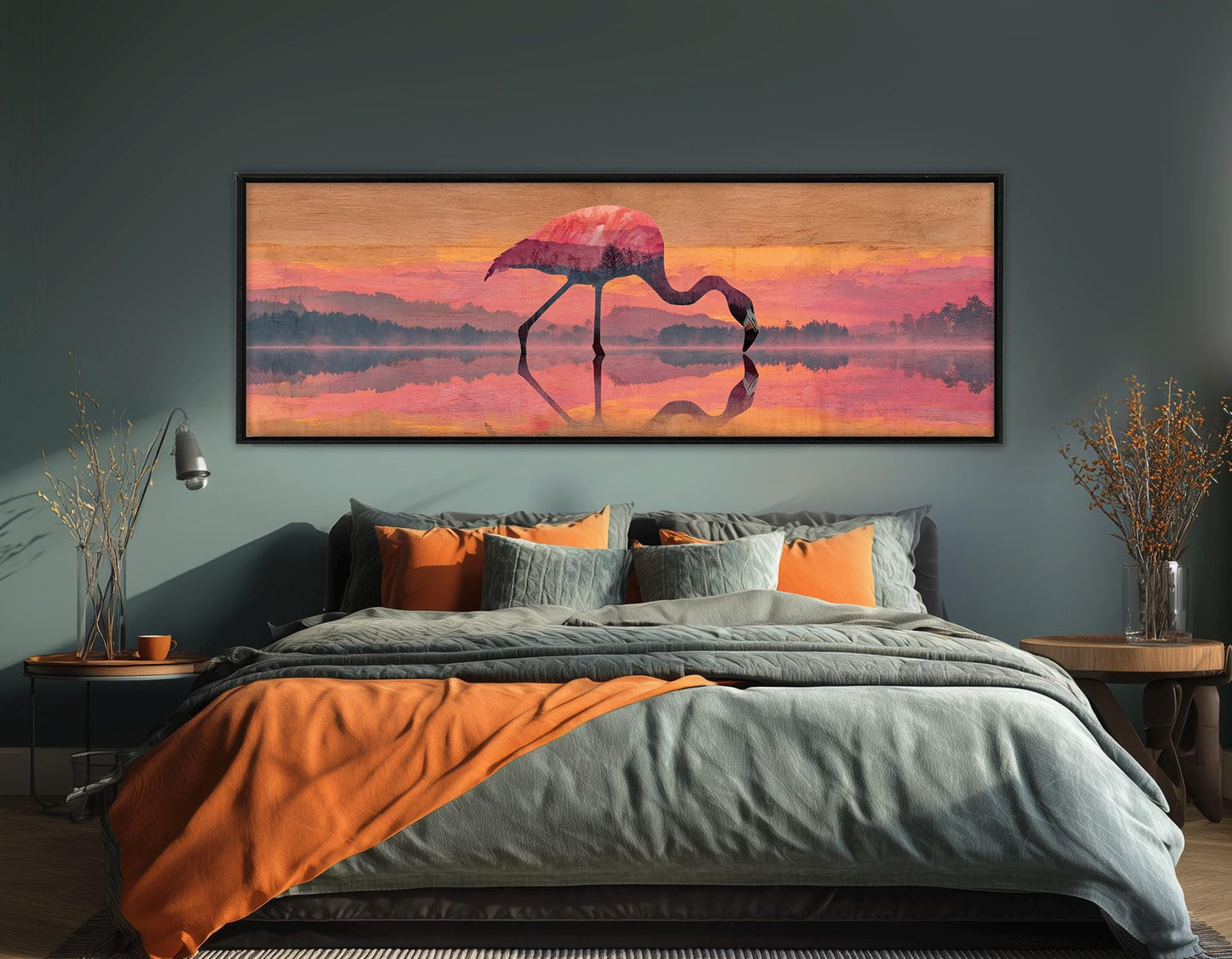 Flamingo Canvas Wall Art, Romantic Wall Decor, Framed and Ready to Hang