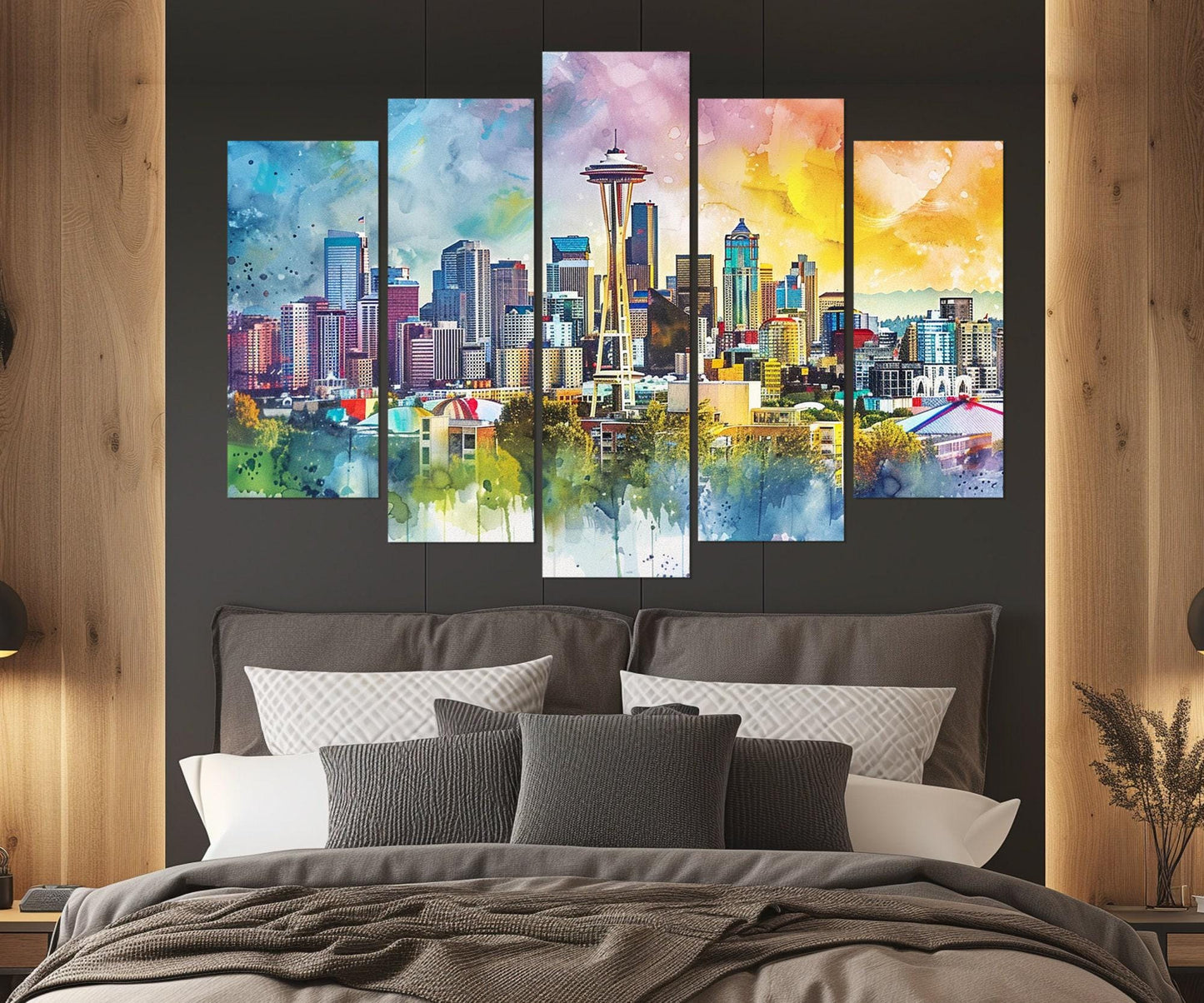 Seattle Canvas Print - Abstract City Painting | Framed Cotton Gallery Wrapped Art