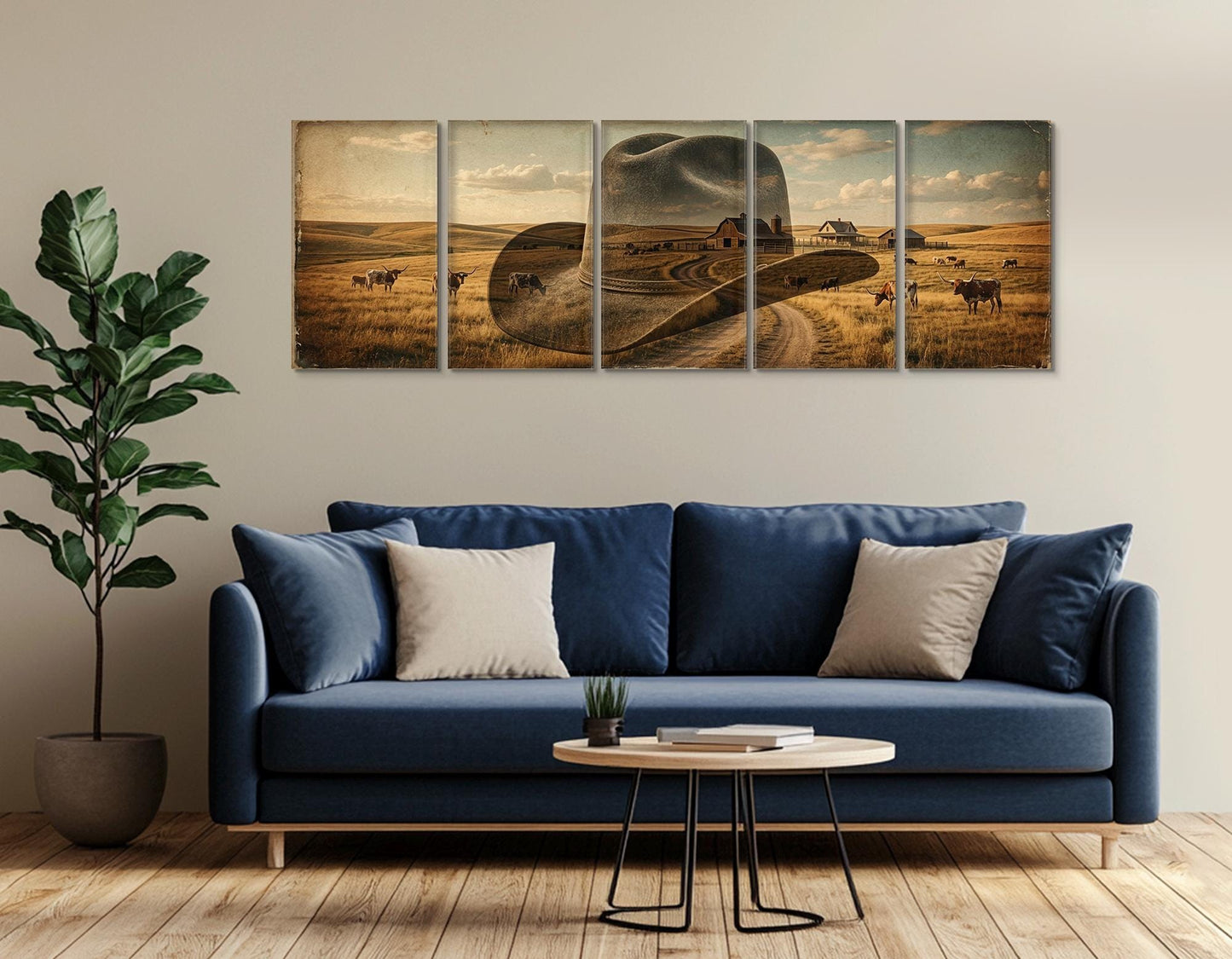 Cowboy Hat Canvas Print, Ranch Painting, Large Western Wall Art, Framed and Ready to Hang