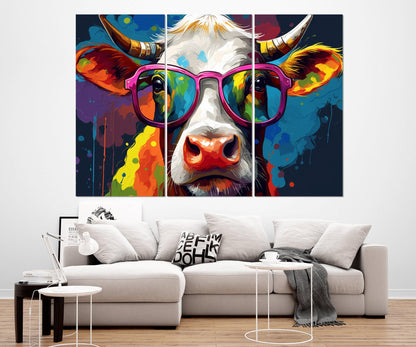 Cow in Glasses Canvas – Framed Cotton Gallery Wrapped Print | Kids Room Wall Art