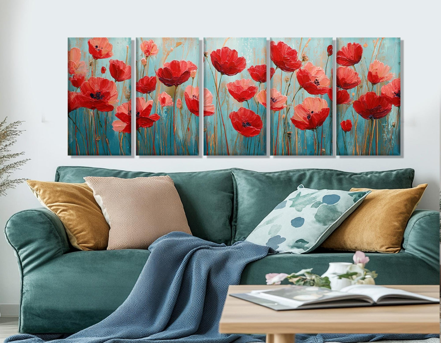 Field of Poppies Swaying in a Summer Breeze Canvas Print, Floral Wall Decor, Framed and Ready to Hang
