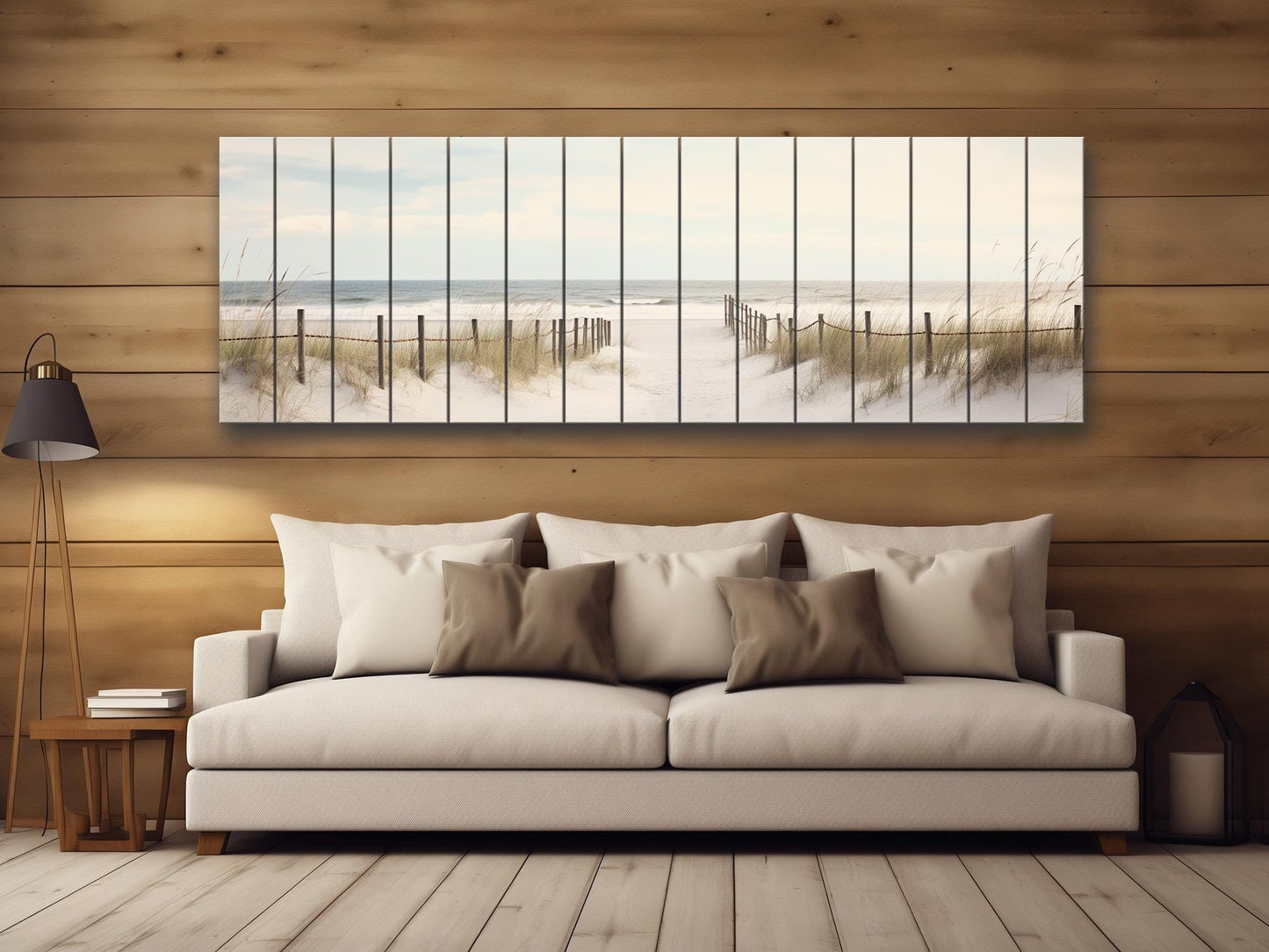 Beach Still Life Painting Print on Natural Wood – Coastal Wall Art