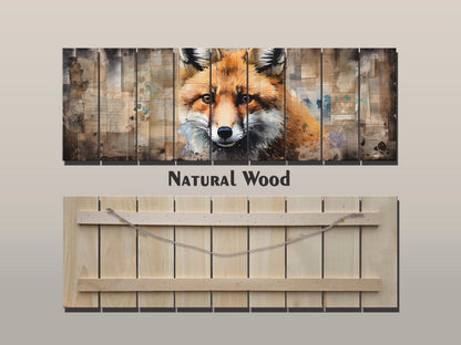 Fox Print Wood - Rustic Wood Art | Woodland Wall Decor With Beige Forest Painting