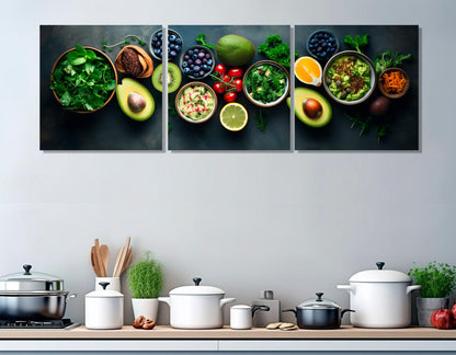 Healthy Food Canvas Print – Modern Kitchen Wall Art | Large Food Painting Ready to Hang