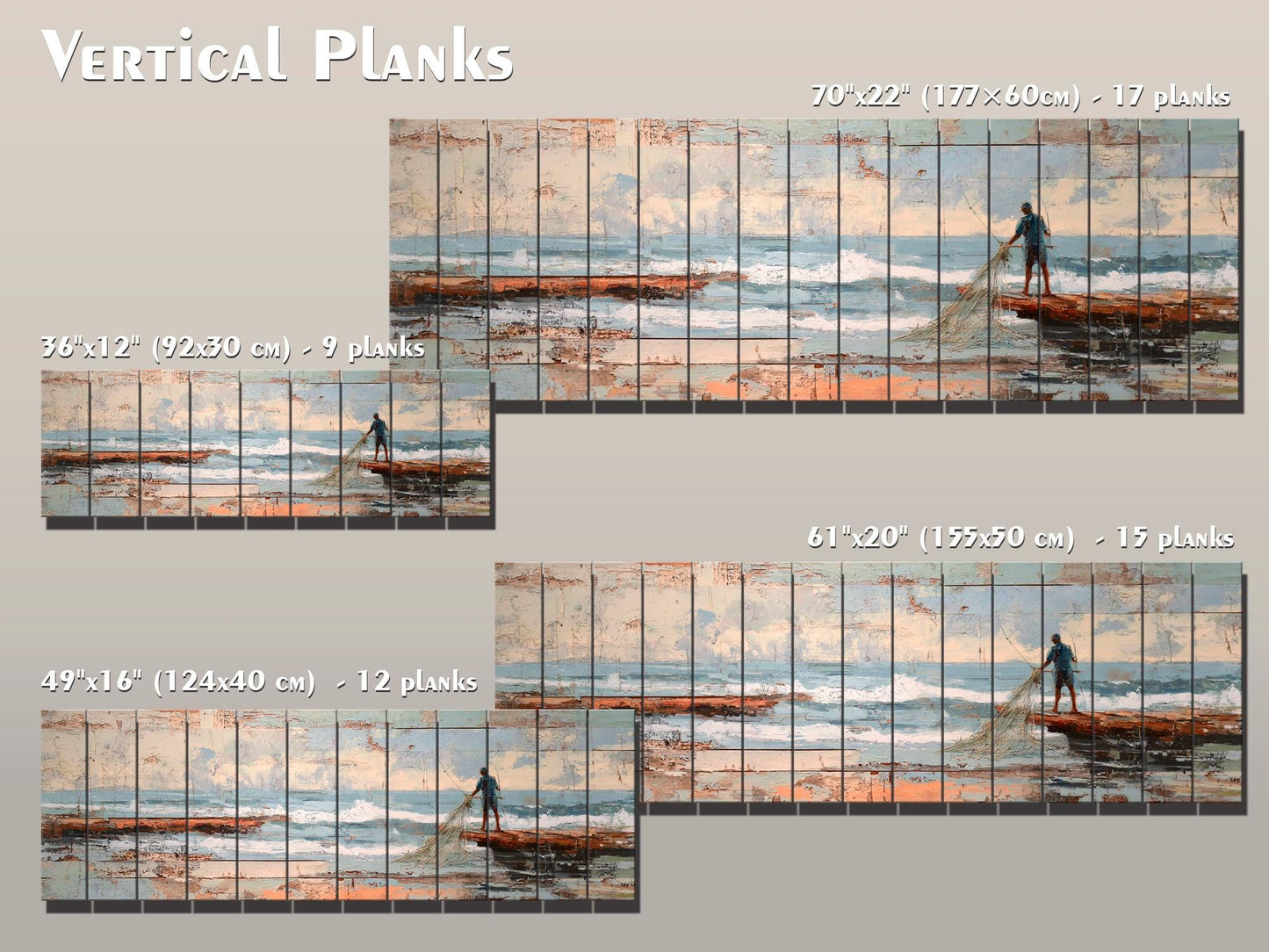 Fisherman Print Wood - Rustic Coastal Wall Art With Sea Nets & Calm Sky Painting