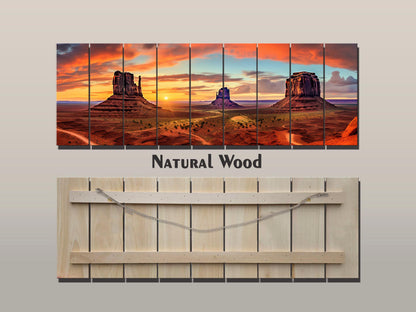 Red Rocks Wood Art – Monument Valley Painting on Natural Wood Planks | Rustic Wall Decor