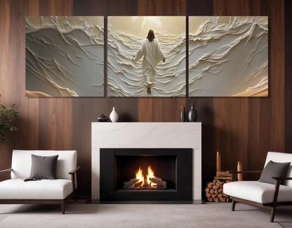 Jesus Walking on Water Canvas – Soft White Tones Painting | Framed Canvas Wall Art