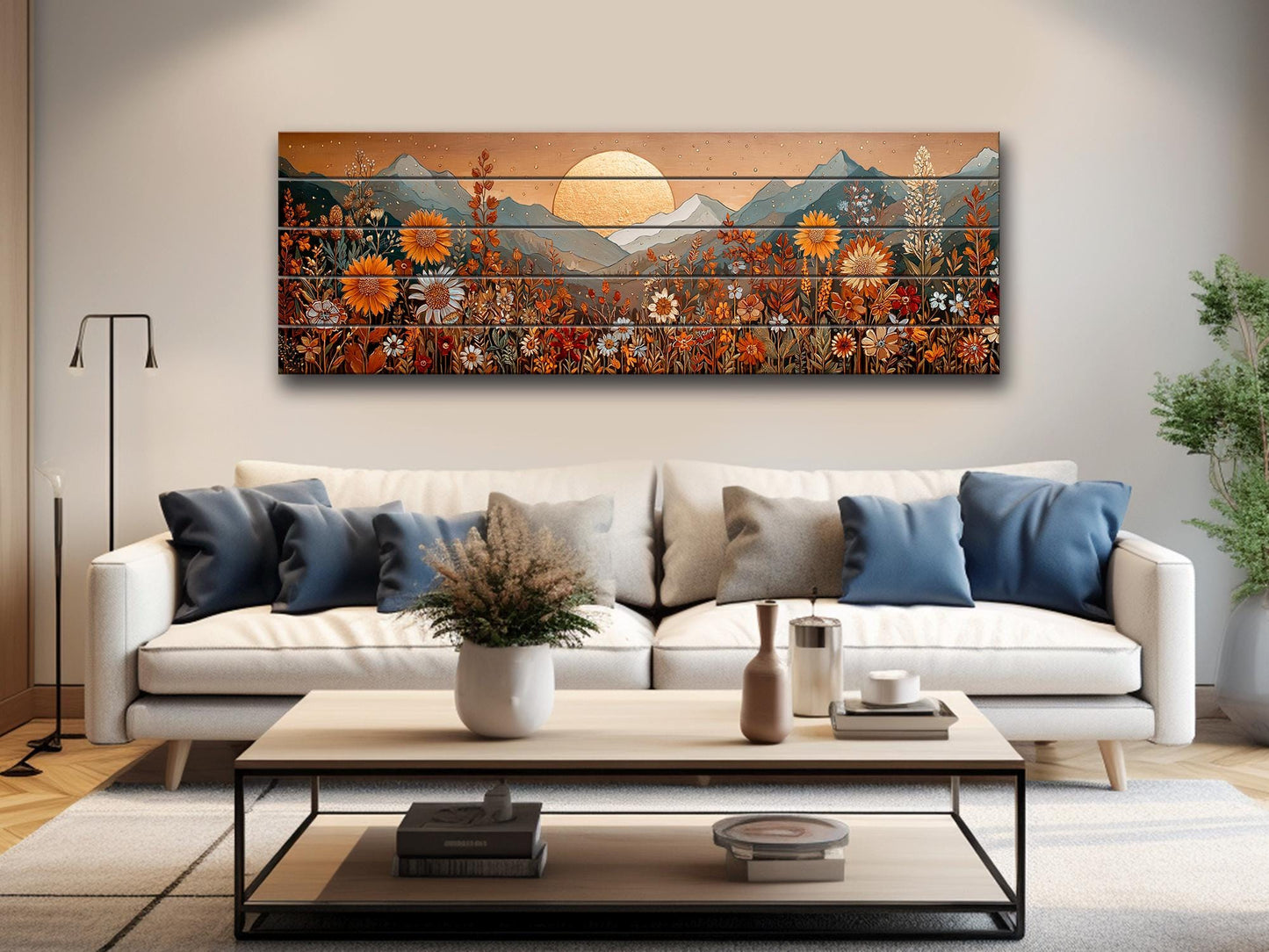Wood Landscape Print – Earthy Wildflower Art | Rustic Wall Decor on Wood Panel