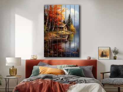 Rustic Cabin Wall Art – Autumn Landscape Print on Wood | Farmhouse Wall Decor