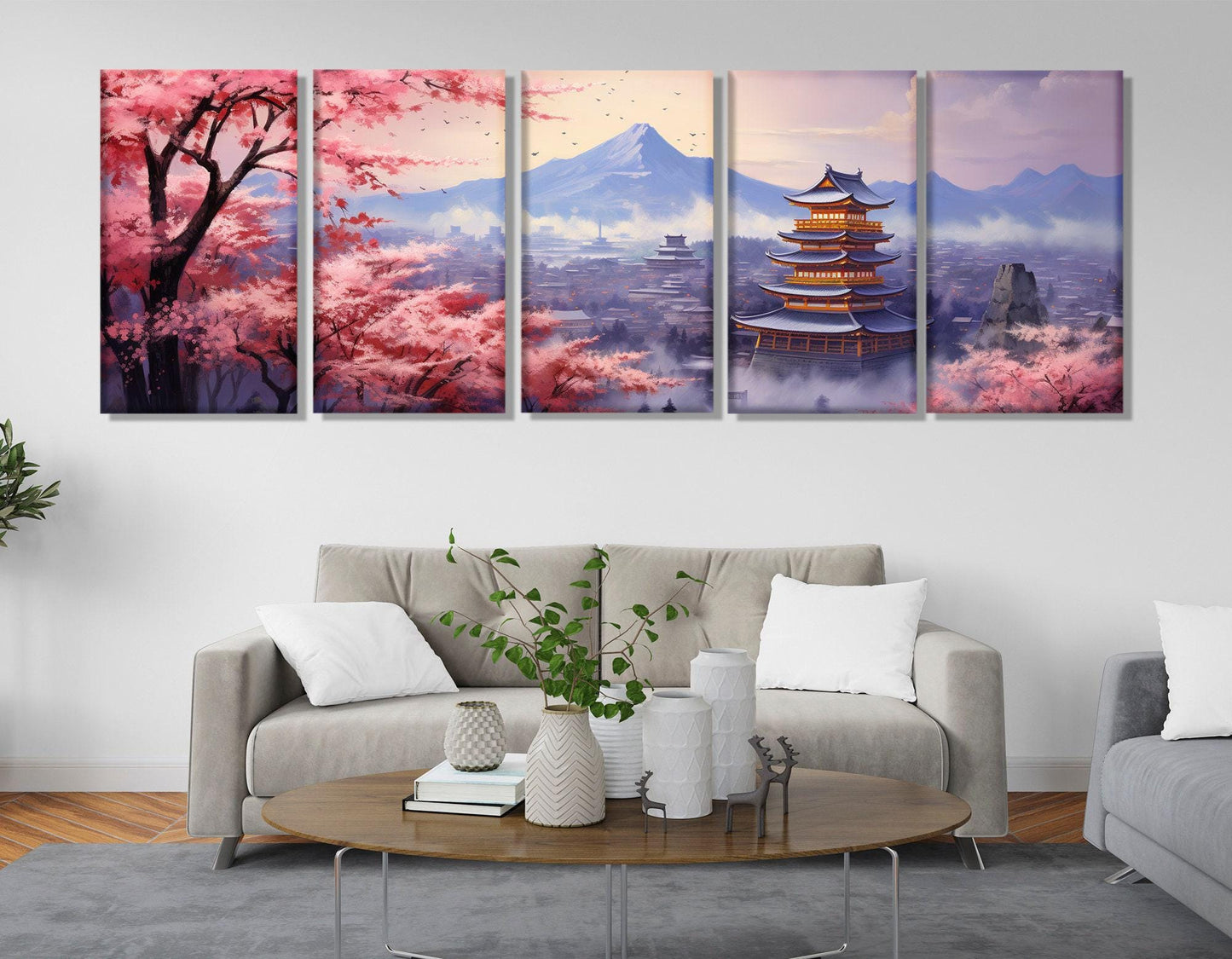 Fuji Mountain Canvas Print - Panoramic Sakura Blossom Japanese Wall Art, Ready to Hang