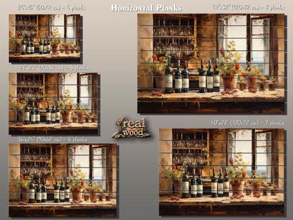 Tuscan Wood Wall Art – Vintage Wine Painting on Natural Wood Plank Print