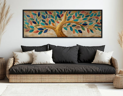 Tree of Life Canvas Print – Rustic Wall Art with Swirling Golden Branches, Ready to Hang