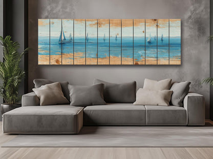 Sailing Ocean Wall Art – Minimal Seascape Art on UV Printed Wood for Coastal Decor