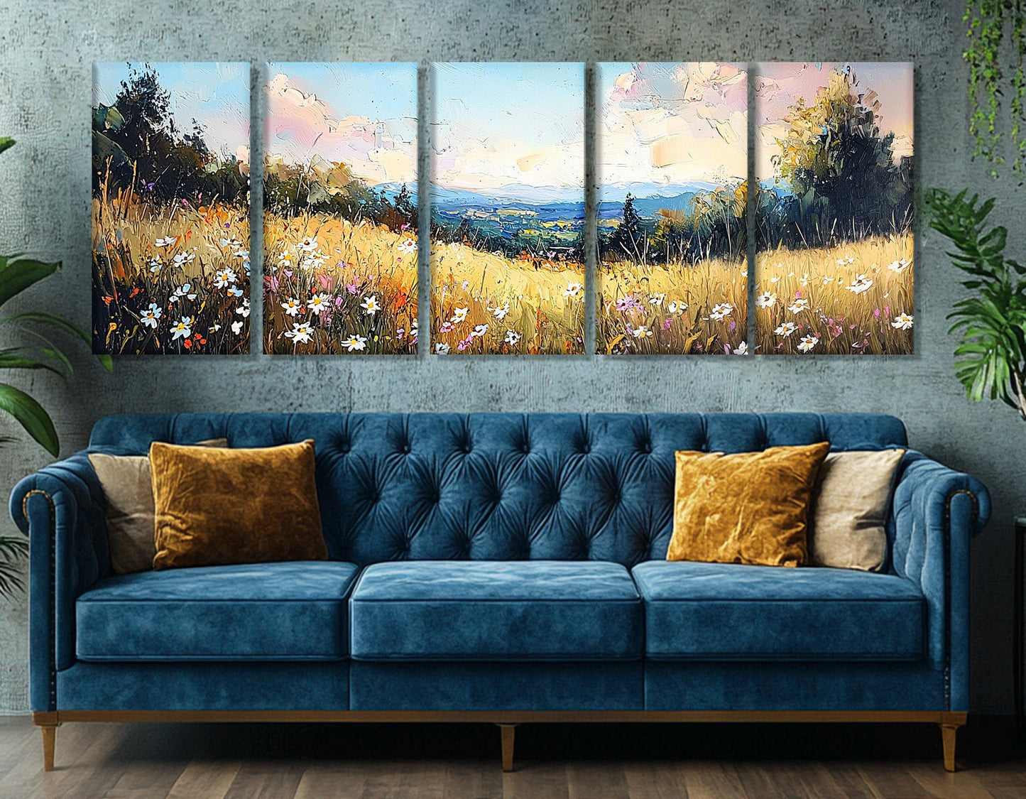 Wildflowers Canvas Print – Serene Meadow Painting | Framed Floral Wall Art Ready to Hang