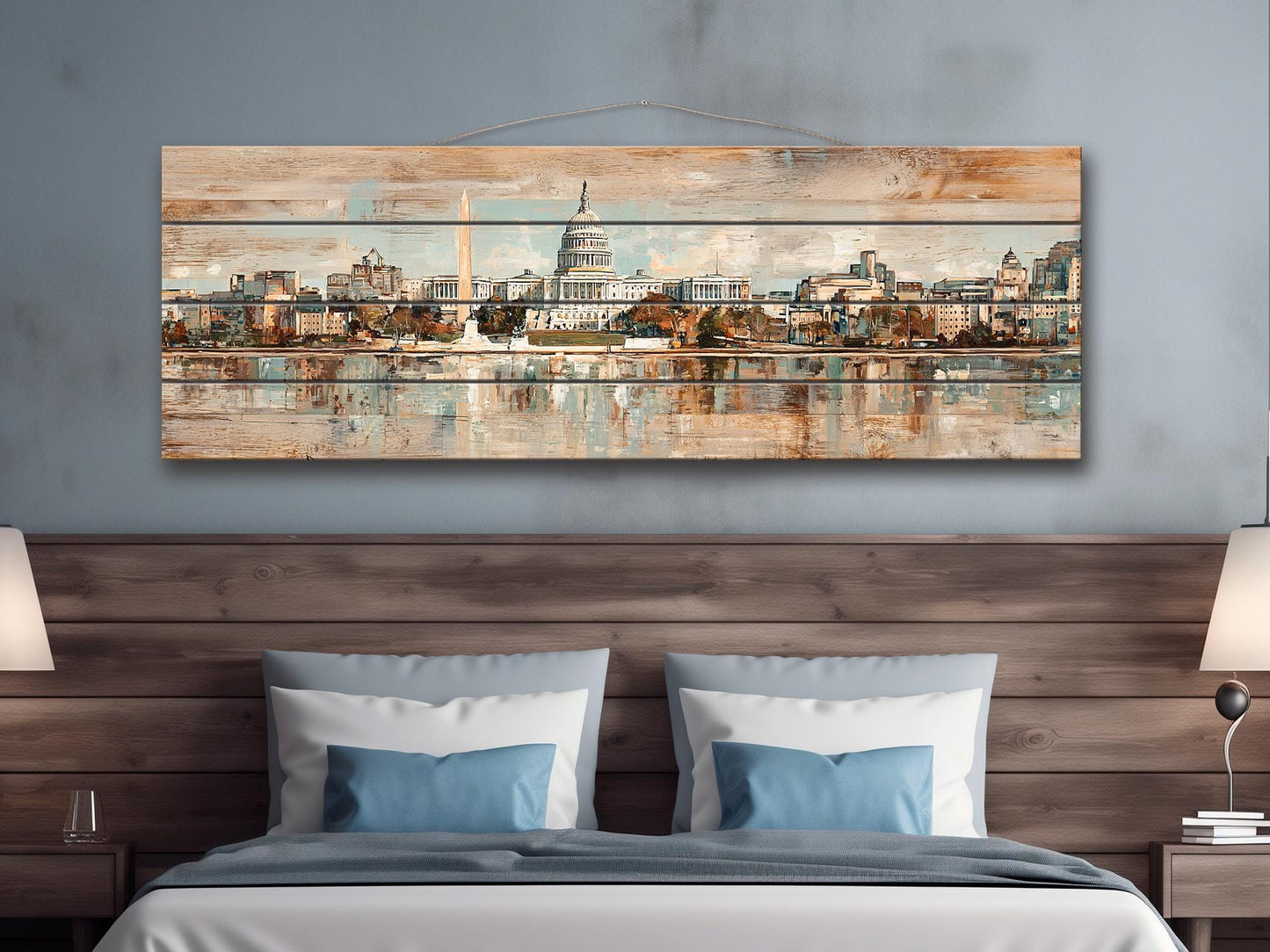 Washington D.C. Wood Print – Rustic Washington Skyline Art on Natural Wood Panels