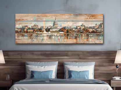 Washington D.C. Wood Print – Rustic Washington Skyline Art on Natural Wood Panels