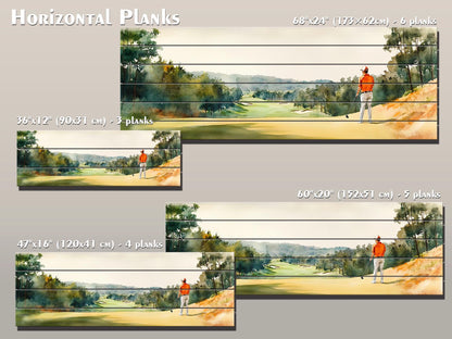 Golf Player Wall Art – Abstract Sports Painting on Natural Wood Print