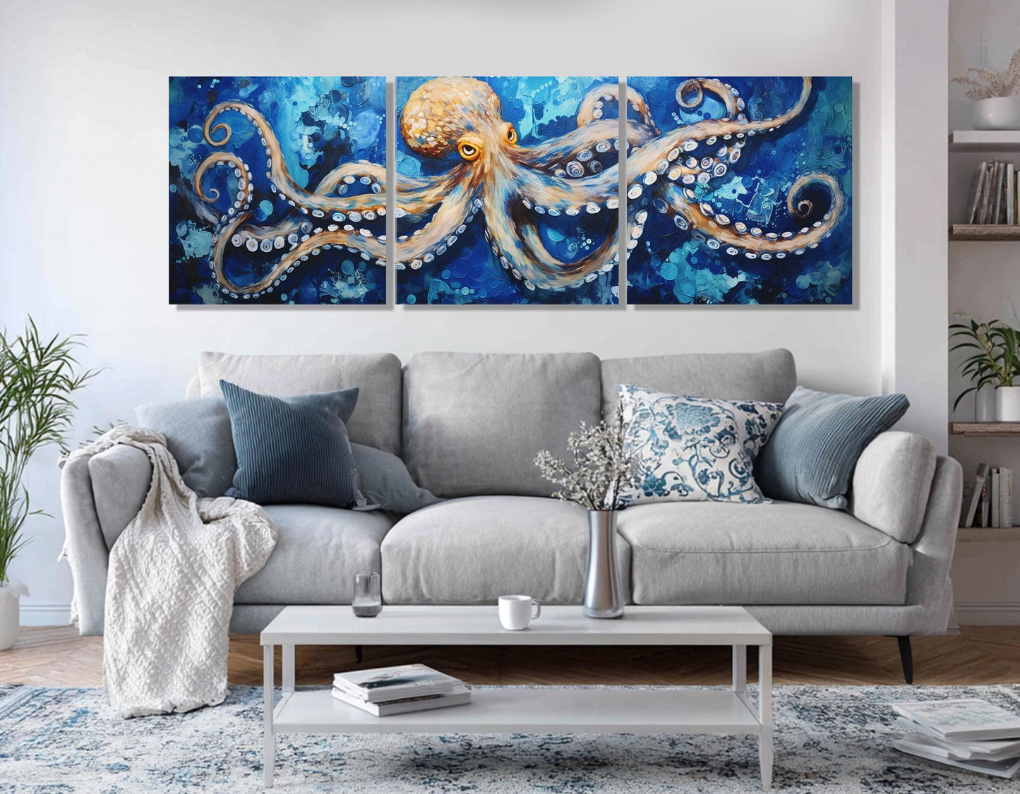 Abstract Octopus Canvas Print – Framed Cotton Canvas Sea Creatures Wall Art