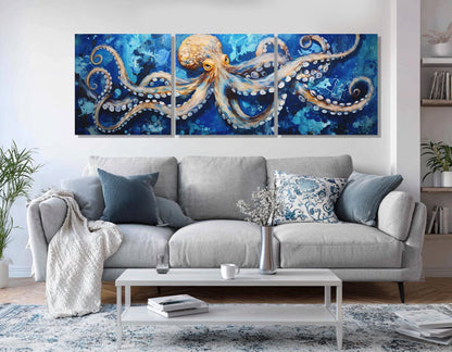Abstract Octopus Canvas Print – Framed Cotton Canvas Sea Creatures Wall Art