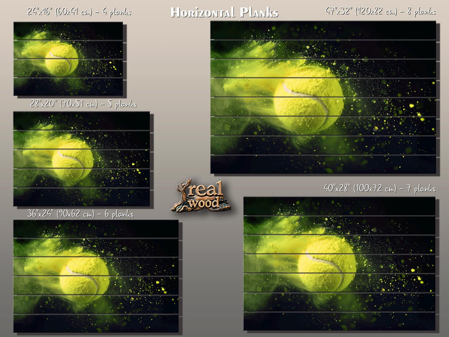 Tennis Wall Art – Abstract Tennis Painting on Natural Wood Plank Artwork