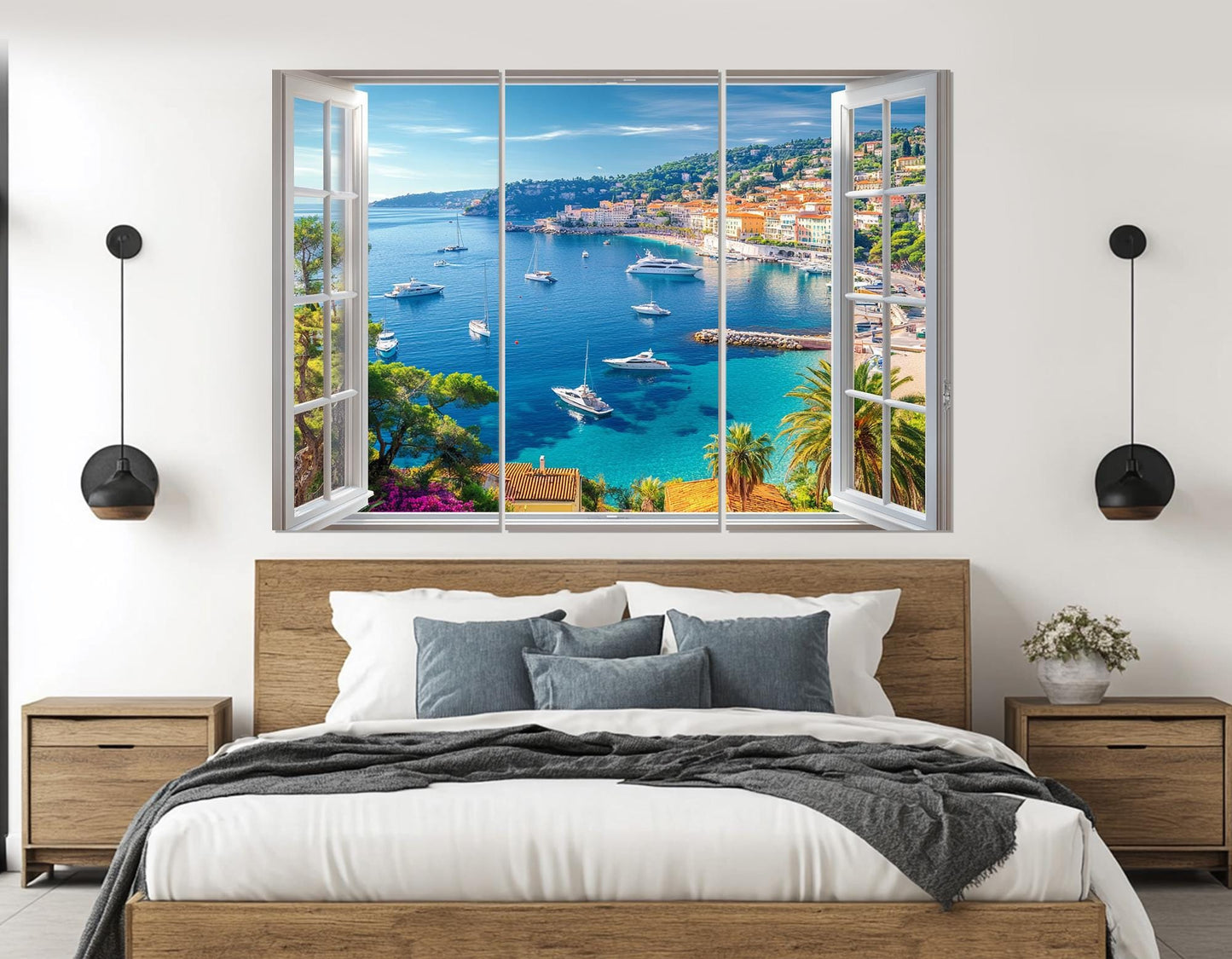 French Riviera Canvas Print - Open Window Scenic Cote d'Azur Wall Art, Ready to Hang