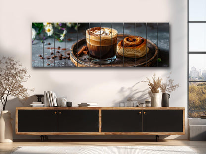 Rustic Kitchen Wall Art – Coffee Cinnamon Print on Natural Wood Plank Decor