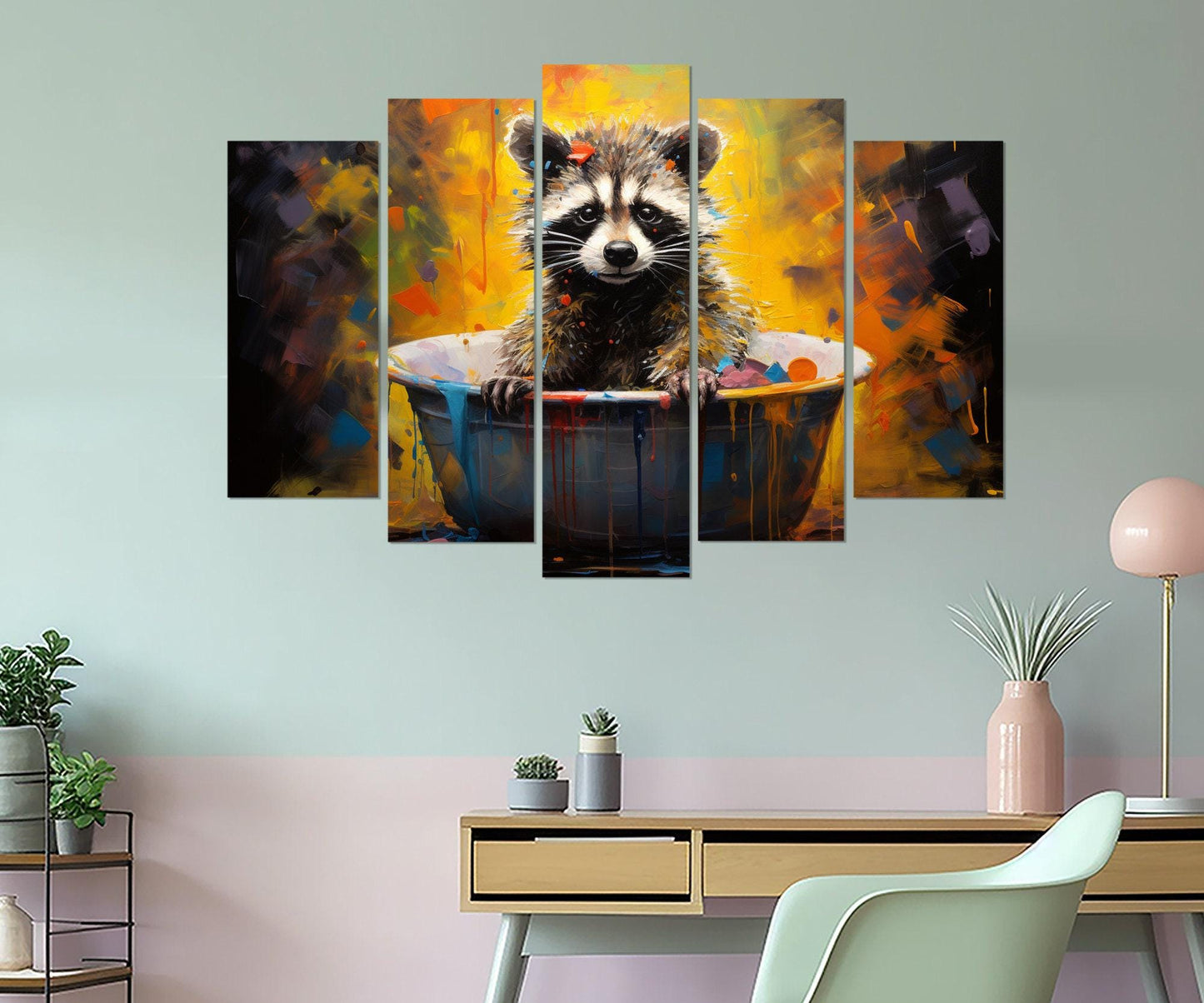Raccoon Bathtub Canvas - Cute Animal Painting on Gallery Wrapped Cotton Canvas Print