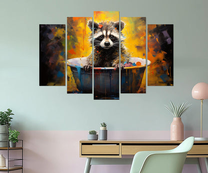 Raccoon Bathtub Canvas - Cute Animal Painting on Gallery Wrapped Cotton Canvas Print