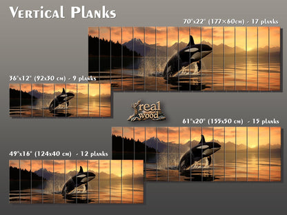Orca Wall Art – Large Abstract Orca Jump Painting | Natural Wood Print Decor