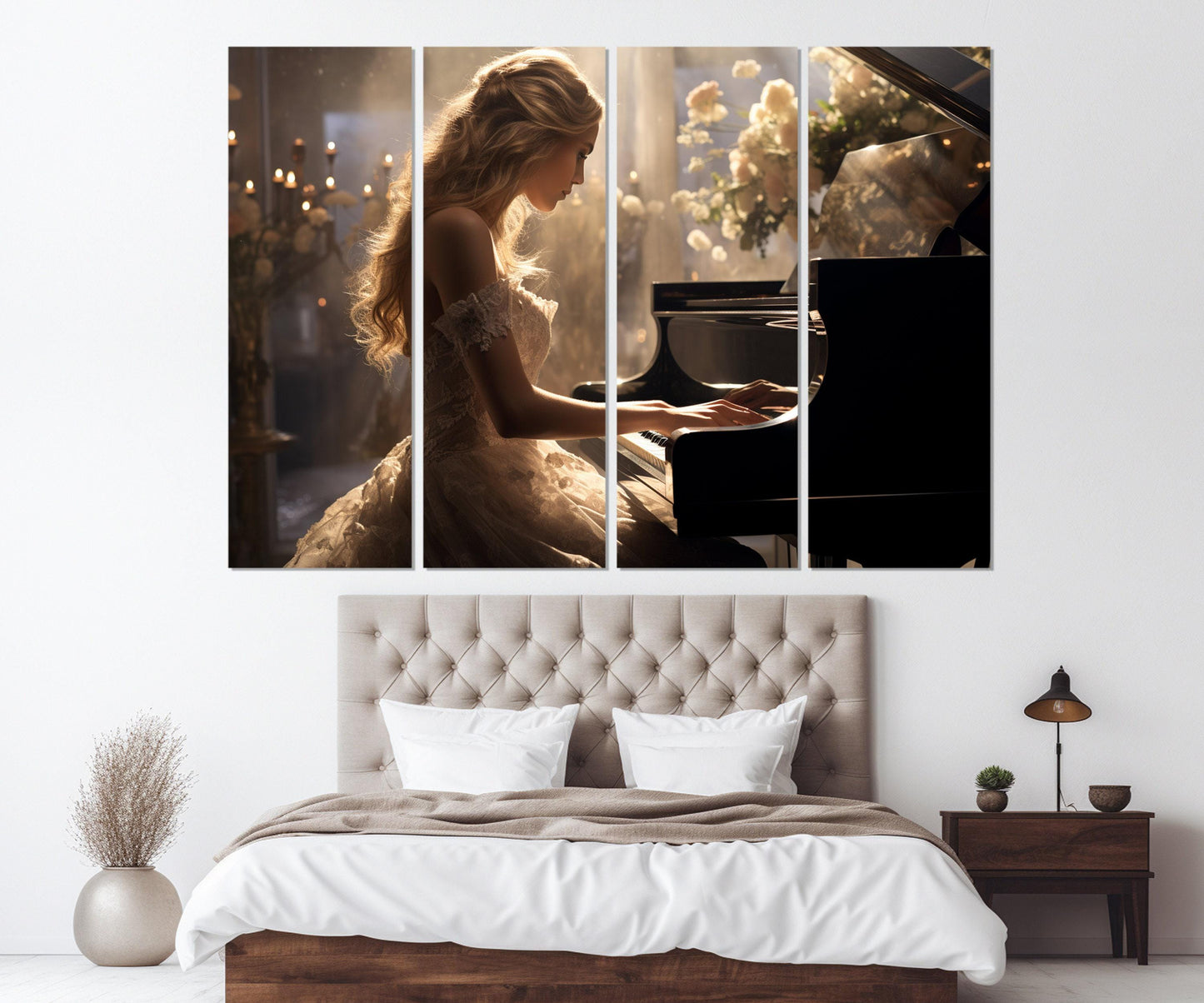 Beautiful Pianist Girl Canvas Print, Piano Wall Art, Musician Gift, Pianist Gift, Framed and Ready to Hang