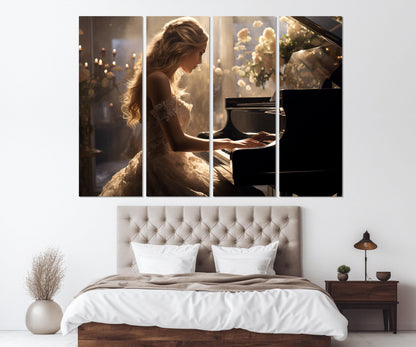 Beautiful Pianist Girl Canvas Print, Piano Wall Art, Musician Gift, Pianist Gift, Framed and Ready to Hang