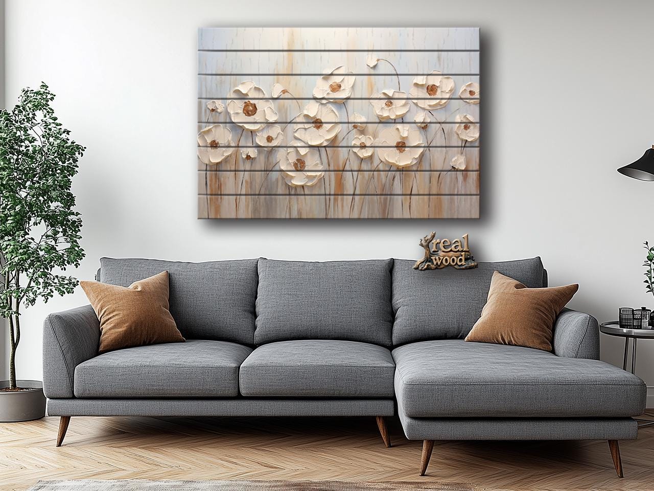 Wood Wall Art – Abstract Flower Print Wooden Panel | Rustic Floral Decor