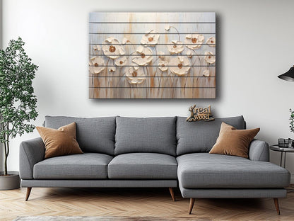 Wood Wall Art – Abstract Flower Print Wooden Panel | Rustic Floral Decor