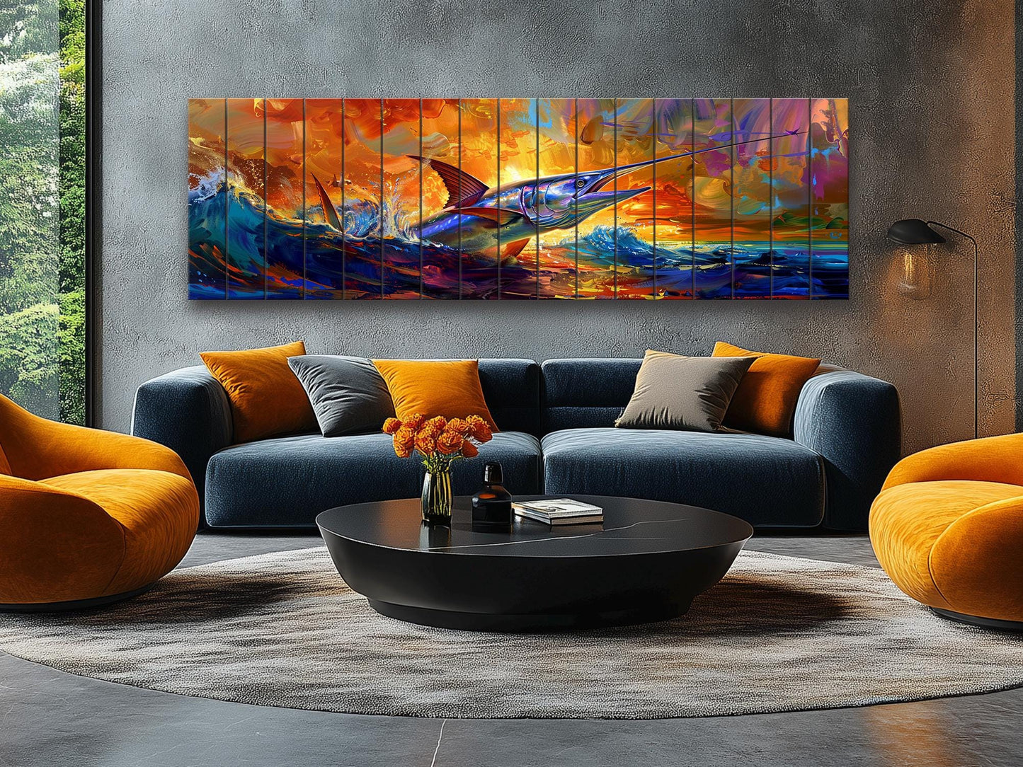 Fishing Wall Art – Colorful Marlin Print on Natural Wood Artwork with UV Fade Resistant Print