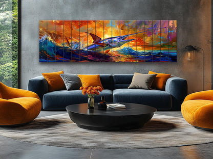 Fishing Wall Art – Colorful Marlin Print on Natural Wood Artwork with UV Fade Resistant Print