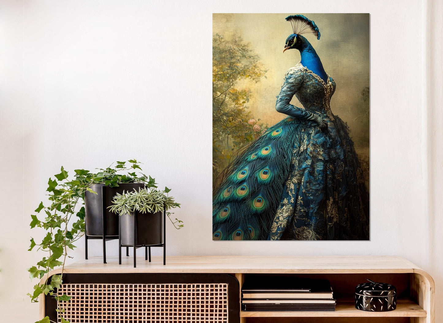 Abstract Peacock Canvas - Elegant Lady Peacock Painting | Ready to Hang Wall Art