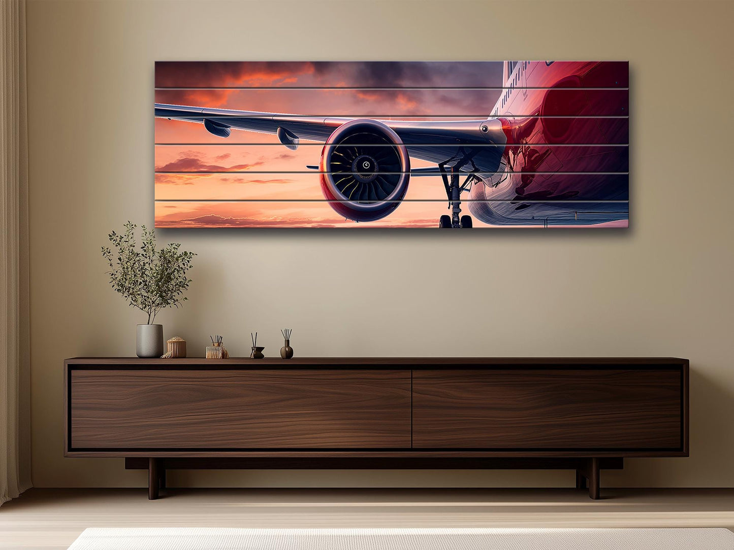 Large Airplane Wing Printed On Natural Wood -Aviation Wall Art