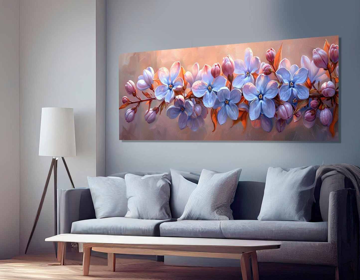 Lilac Canvas Art – Floral Wall Decor | Large Bedroom Panoramic Print, Ready to Hang