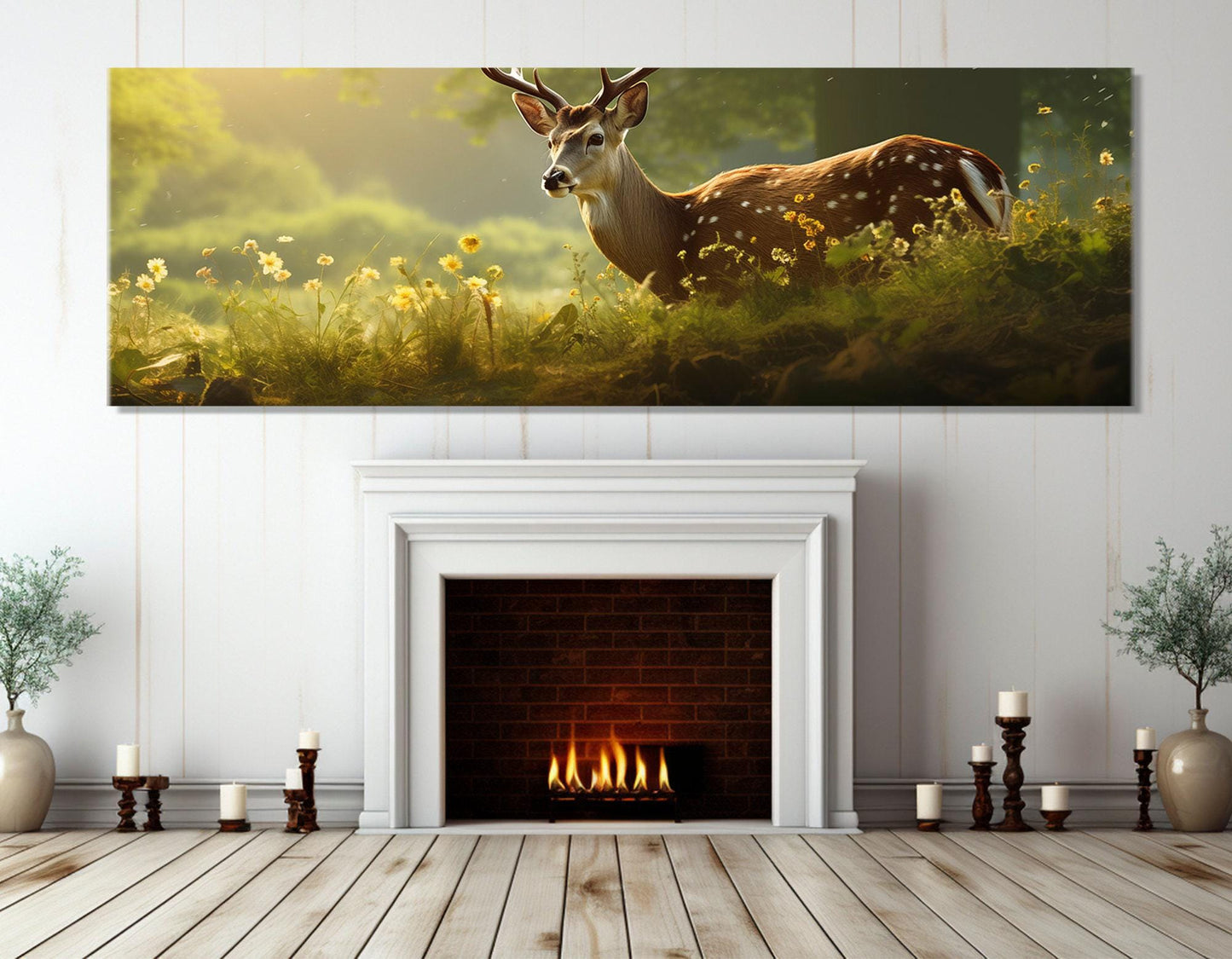 Deer Wall Art – Abstract Summer Forest Canvas Print | Framed & Ready to Hang