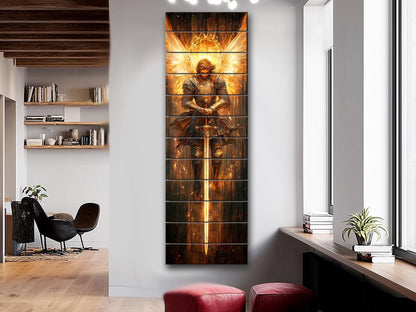 Saint Michael the Archangel Painting Printed on Natural Wood – Rustic Religious Print, Christian Wall Decor, Religious Wall Art