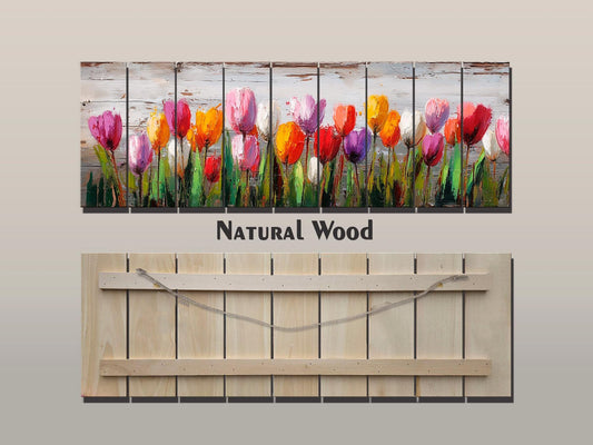 Rustic Tulips Wall Art – Colorful Floral Wood Decor | Handcrafted Tulip Print