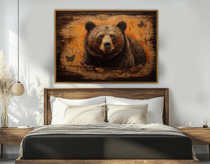 Bear Canvas Art – Framed Cotton Canvas Print | Rustic Cabin Wall Decor Ready to Hang